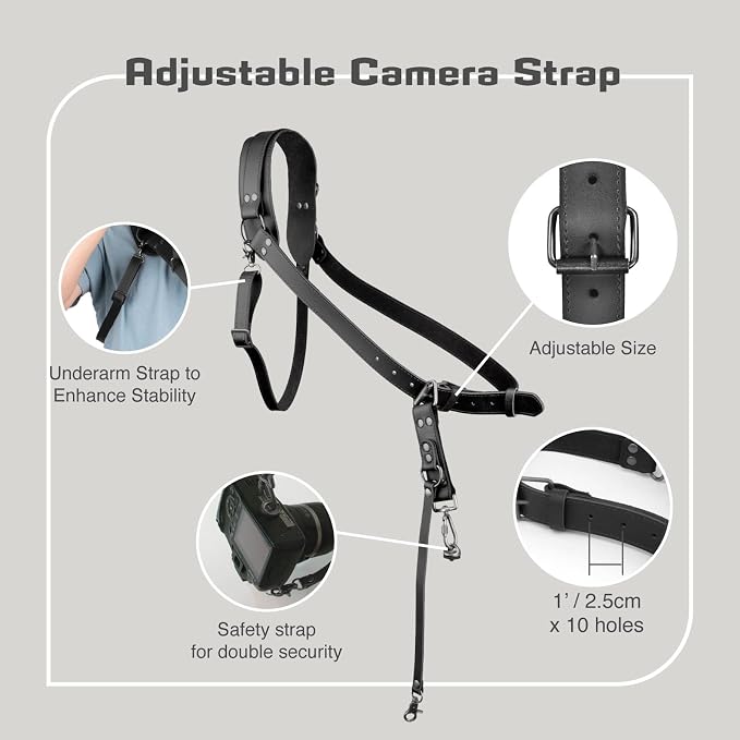 Leather Camera Harness for 1 Camera, Single Camera Strap for Photographers