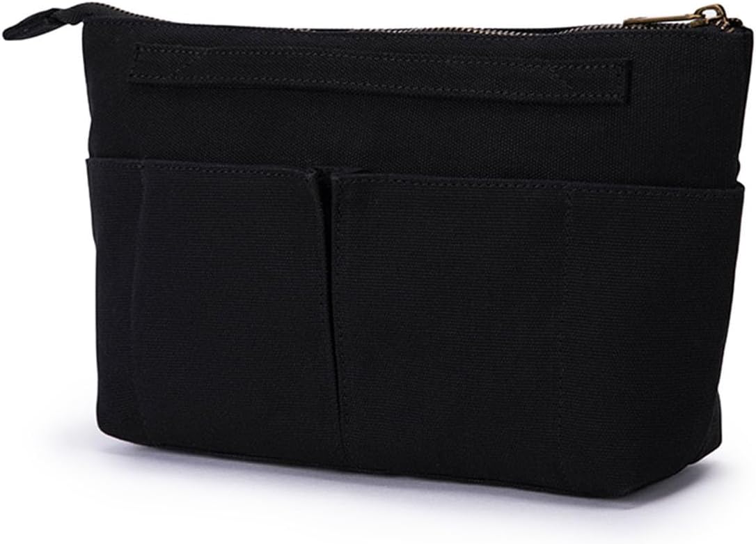 Tote Organizer Insert Purse Organizer for Handbags Cotton Canvas Simple Style Multiple Compartments (Black)