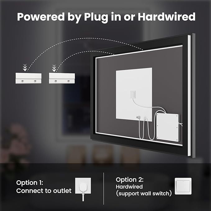 WTTY 20"X28" LED Bathroom Mirror with Black Frame, Bathroom Vanity Mirror with Lights for Wall, Front Light and Backlit, Anti-Fog, Dimmable, 3 Colors, Shatterproof, Memory, Horizontal/Vertical