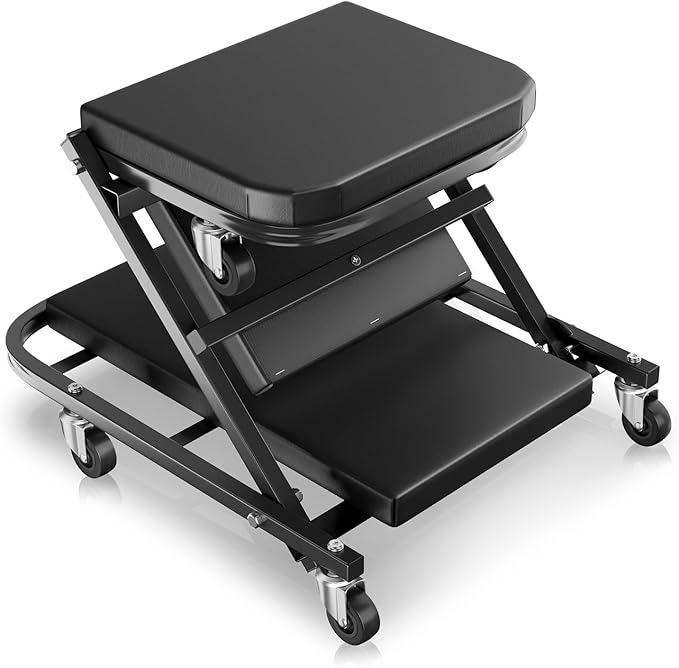 Auto Dynasty 40" Z-Creeper Seat, 2-in-1 Foldable Garage Creeper Shop Seat, 330 LBS Capacity Automotive Mechanic Repair Under Car Rolling Creeper Seat, Black