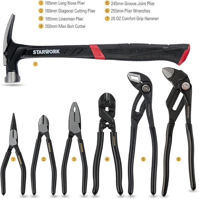 STARWORK TRUE MECHANIC 306-Piece Mechanics Tool Set and Socket Set, Comprehensive Tool Kit, Automotive Repair Tool Set, 【Pliers Wrench】, Professional