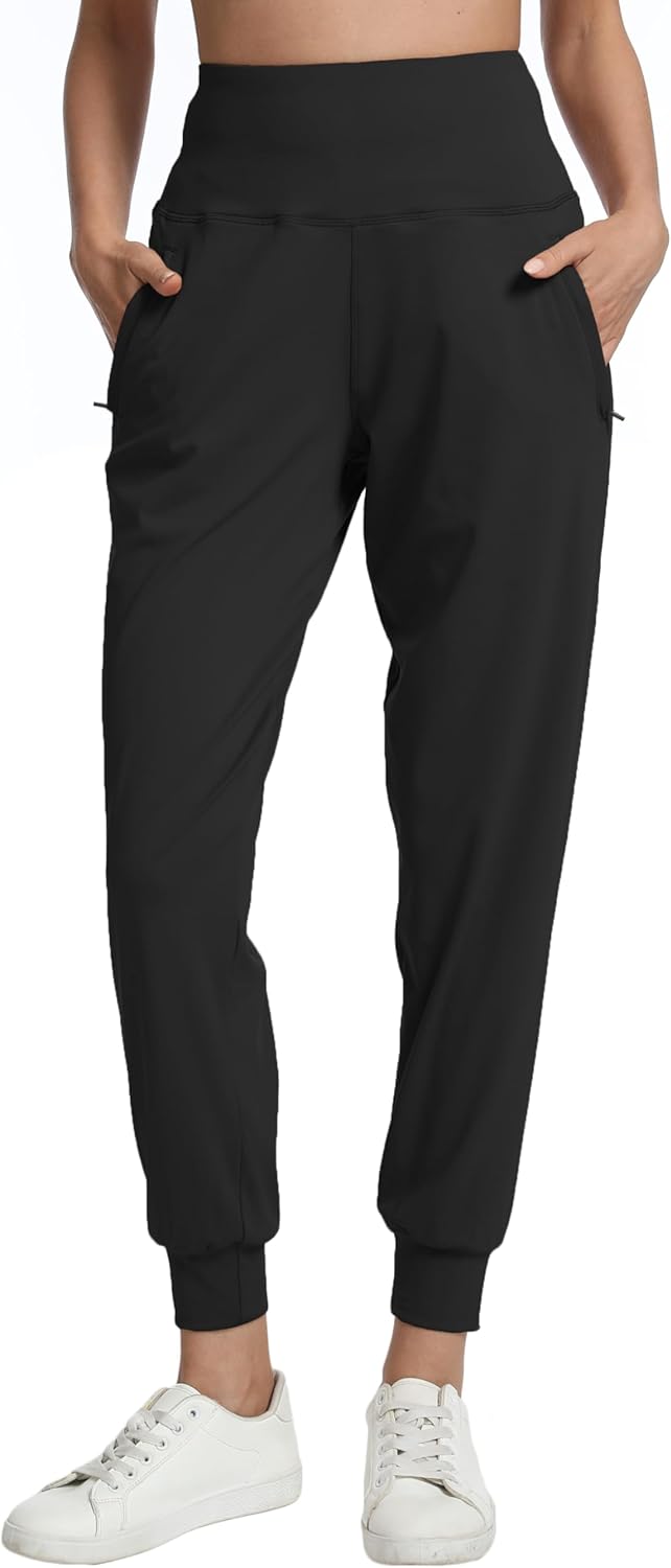 Rrosseyz Joggers for Women - Lightweight High-Waisted Athletic Pants with Zipper Pockets | Perfect for Travel & Workouts
