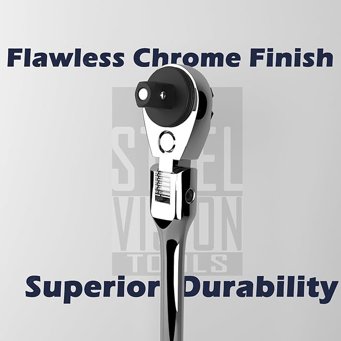 Steel Vision [Made in Taiwan 2-in-1 Flex Head Ratchet/Breaker Bar 3/8" Dr., Fine 72-Tooth 5 degree arc swing to turn fasteners, Extra Long Ratchet,18" Length