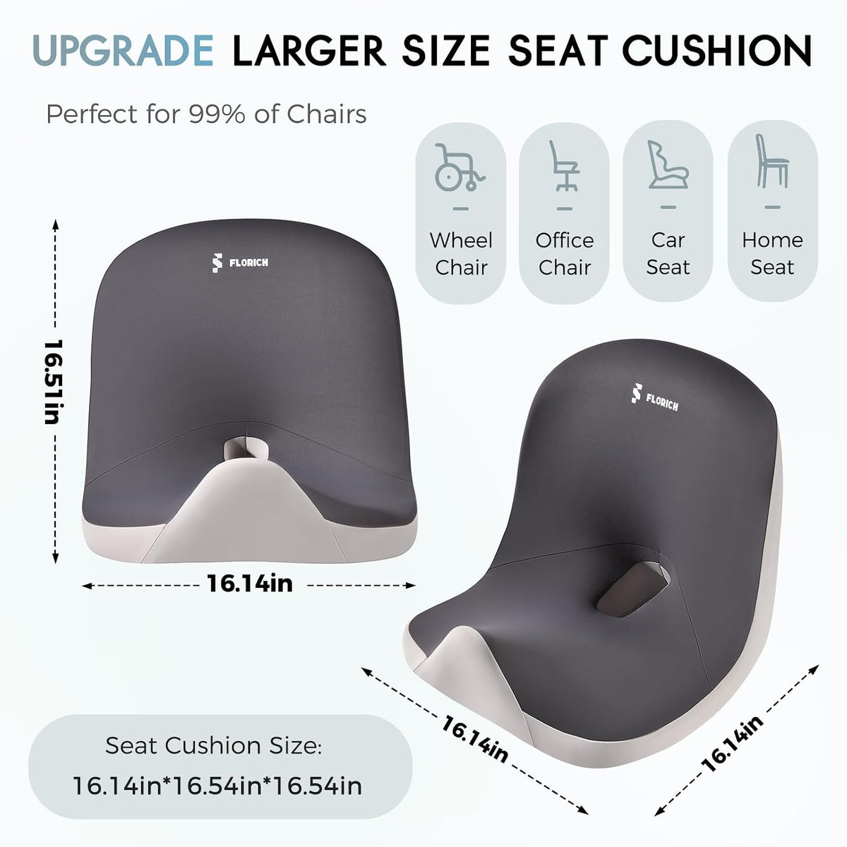 Car Seat Cushion and Lumbar Support Pillow, Larger Memory Foam Seat Cushion, Ergonomic L-Shaped Design Cushion for Back Pain Relief, Non-Slip Driving Cushion for Car, Office, Truck, Wheelchair-Black