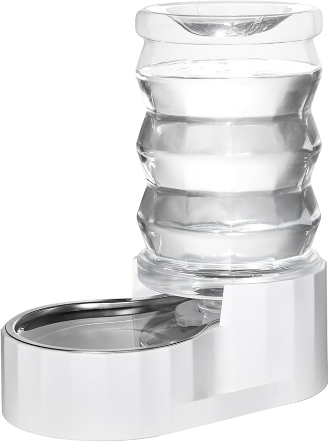 RIZZARI Automatic Gravity Pet Waterer: 7L White Stainless Steel Water Dispenser - Large Capacity Water Feeder for 25-35 LB Senior Dogs with Spinal Issues - for Living Room Bedroom