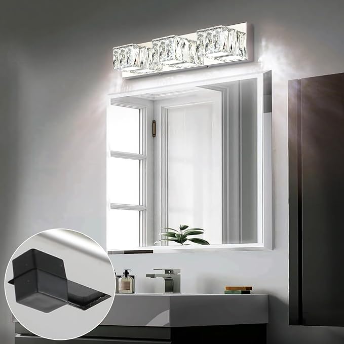 ZUZITO LED Bathroom Light Fixture - Modern 3 Light Crystal Vanity Light - Chrome Bathroom Wall Light 5CCT Dimmable