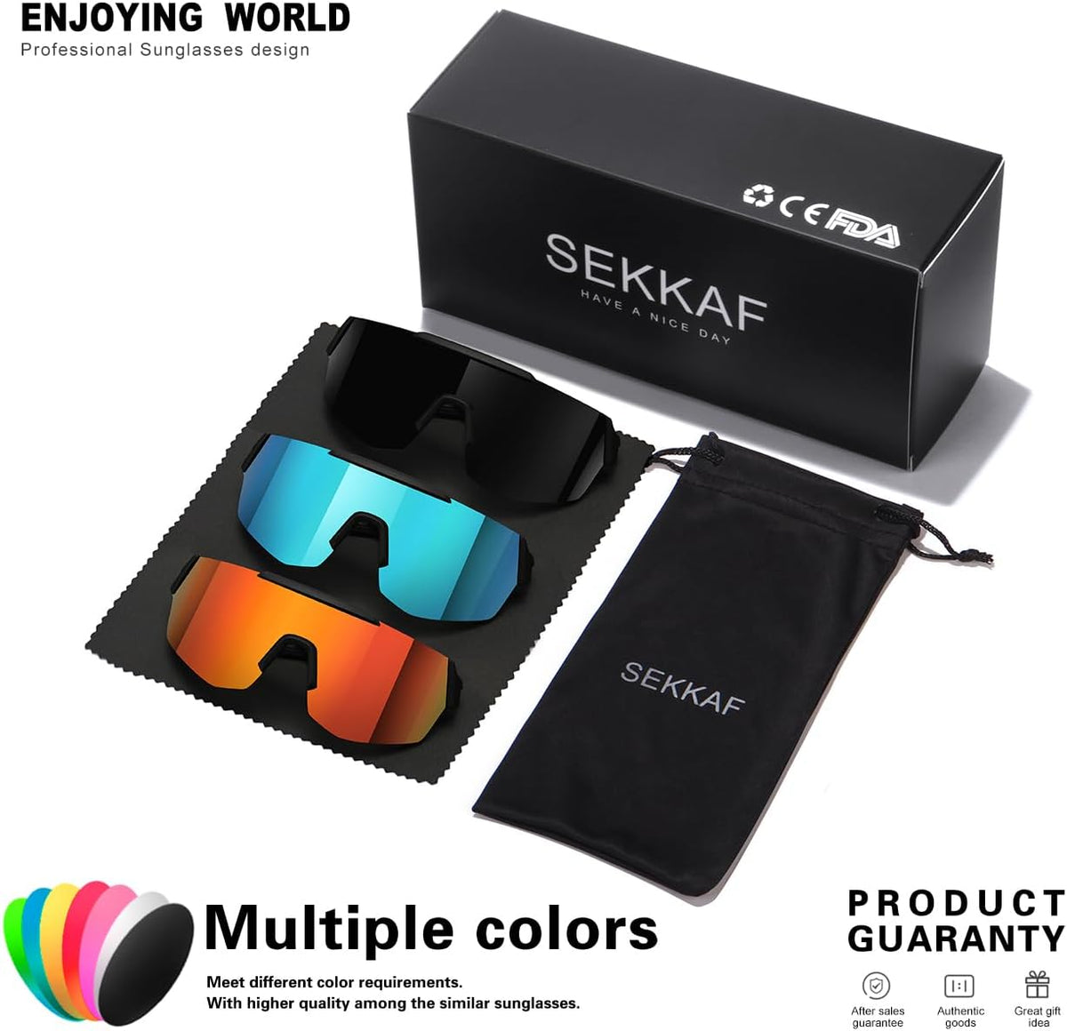 SEKKAF Youth Baseball Sunglasses - UV Protection for Boys & Girls | 3-Pack Sports Goggles