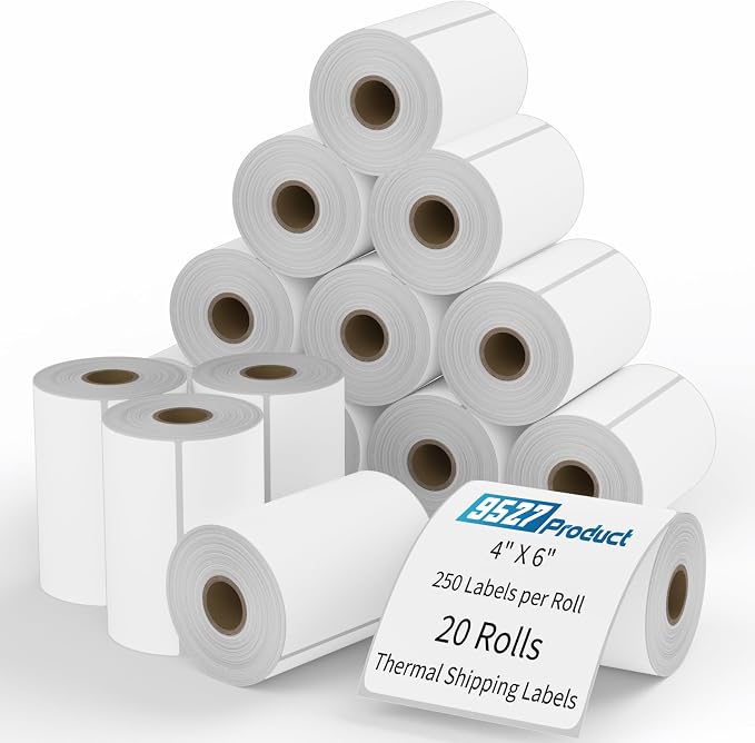 9527 Product Shipping Labels 4x6, 20 Rolls x 250 Labels, Direct Thermal