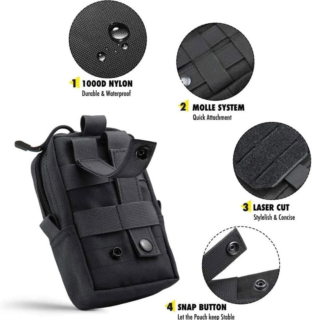 Upgrade Tactical Molle Seat Back Organizer with 5 Detachable Pouches, Universal Car Seat Back Bag Vehicle Organizers Panel Protector for Car Truck Jeep Vehicle (Black)
