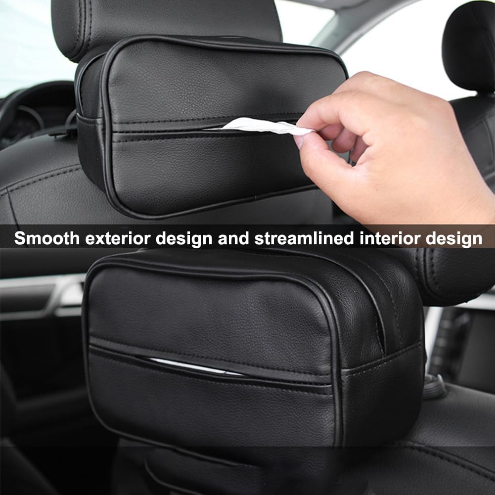 Car Tissue Holder, Travel Napkin Dispenser - PU Leather Fits Most Cars, SUVs, Trucks, and Vans