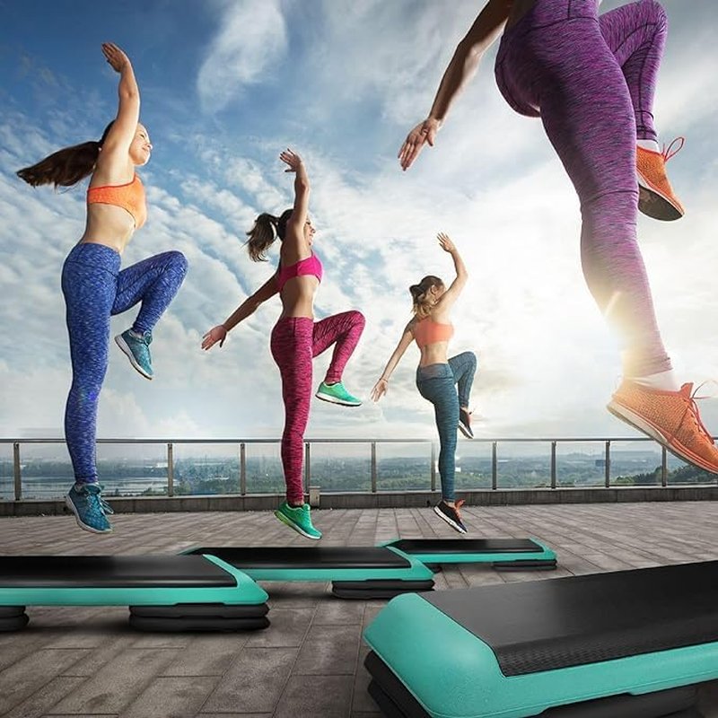 Yes4All Adjustable Workout Aerobic Exercise Step Platform Health Club Size with 4 Adjustable Risers Included and Extra Risers Options - Green Black