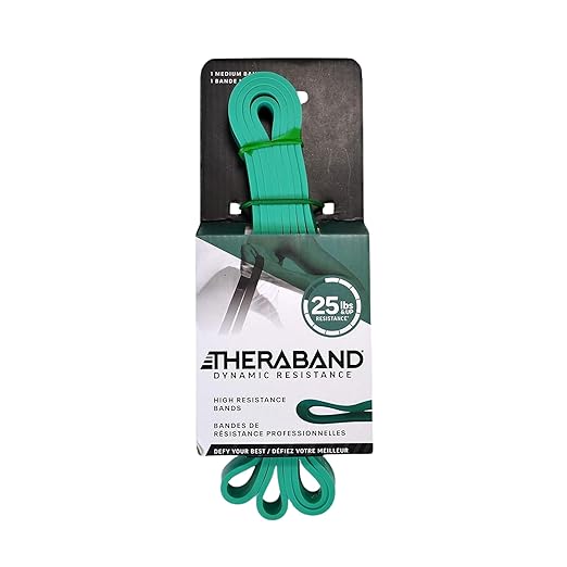 THERABAND High Resistance Band, Elastic Super Bands For Improving Flexibility, Injury Rehab, & Full Body Workouts, Heavy Duty Stretch Bands For Powerlifting, Medium, Green, 25 Lbs. Resistance