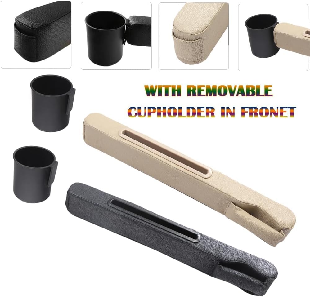 Car Seat Gap Filler 2 Pack,Car Seat Gap Filler Organizer,Car Seat Gap Plug with Storage Slot,3 in 1 Car Seat Gap Filler with Cup Holder,Prevent Small Items from Falling(Beige)