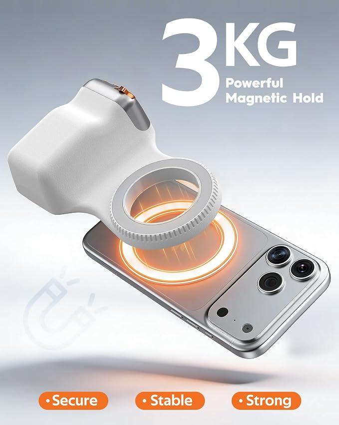 Magnetic Phone Camera Grip, Phone Selfie Grip + Selfie Light