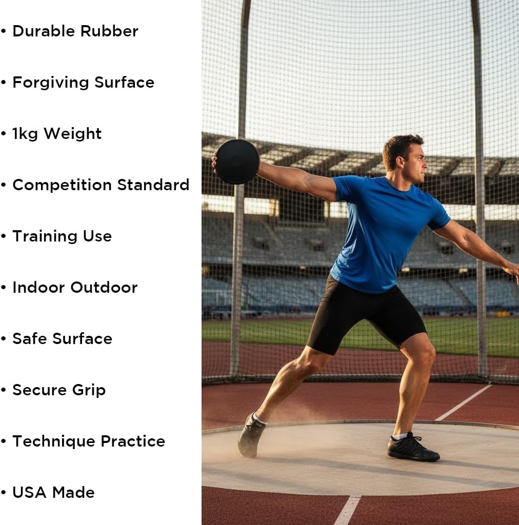 Skiennix Black Rubber Discus - Durable 1 Kilogram Training Disc for Athletes