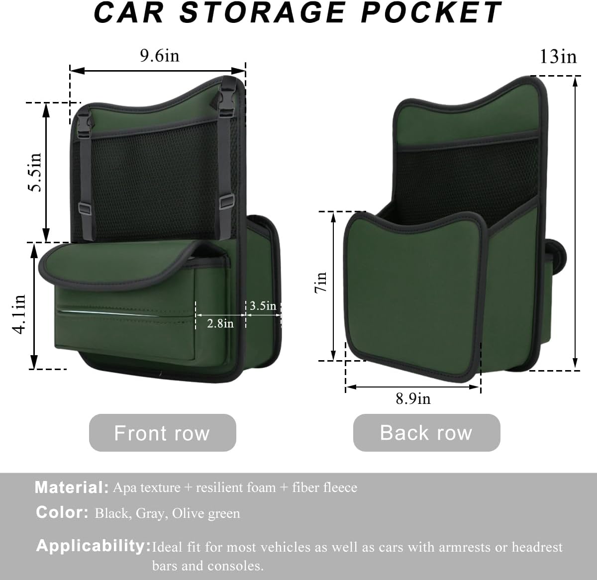 Car Organizer Storage Between Seats, Leather Car Console Hanging Storage Organizer with Mesh Pocket Tissue Box, Multi-Functional Large Capacity Headrest Holder Bag for Purse Snack (Green)