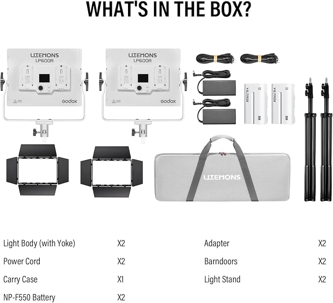 Godox LP600R 60W RGB LED Light Panel 2-Light Kit, Light Stand, Carrying Case