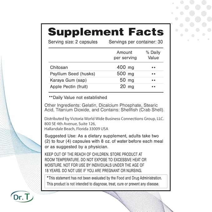 Dr. T Natural Cholesterol Lowering Supplement (2-Saver Pack) Psyllium Seed (Husks), Chitosan, Karaya Gum, Apple Pectin - Supports Healthy LDL & HDL Cholesterol, and Triglyceride Levels (2)