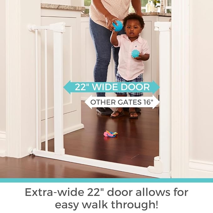 Toddleroo by North States - Bright Choice Auto Close Baby Gate: Pressure Mounted Baby Gate for Doorways with Glow in the Dark Handle - Adjustable 29.75 to 40.5 Inches Wide - 30 Inches Tall - White