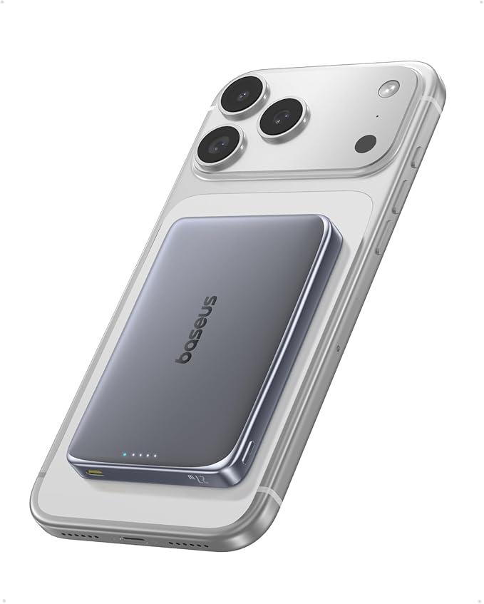Baseus Picogo Power Bank, 0.5" Ultra Slim 10000mAh MagSafe Portable Charger, 27W Fast Charging Magnetic Battery Pack, Upgraded Polished Alloy Wireless Charger for iPhone 17 Pro Max/Air/16/15/14/13/12