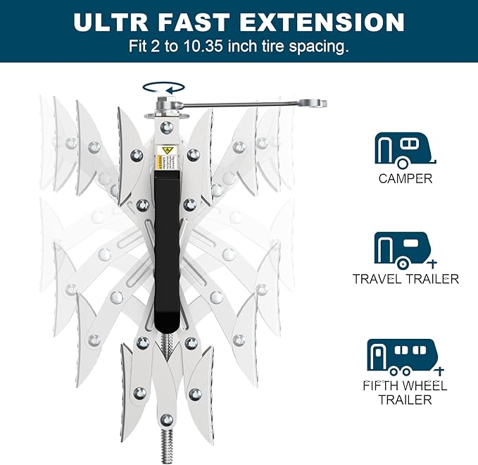RV X Chocks Wheel Stabilizer for Travel Trailers, 2 Pack RV X-Shaped Wheel Chocks Open 2'' to 10'', Camper RV Tire Chock Stabilizers Locking Chock with Wrench for Travel Trailer Accessories