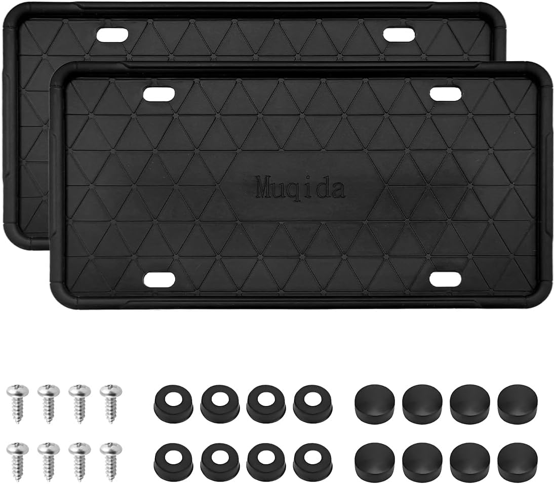2PCS Silicone License Plate Frame, Rattle-Proof Front Back License Bracket Holder Rust-Proof Car Frames Protector, Weather-Proof Auto Tag Plate Frame for US Standard Cars