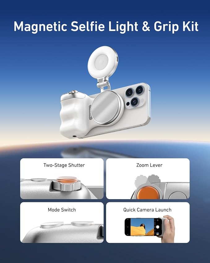 TELESIN Fun Shot Magnetic Phone Camera Grip + C03 Magnetic Selfie Light Bundle