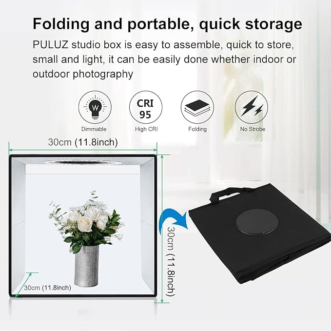 Lightbox, PULUZ 11.8"/30cm Photo Studio Light Box, Portable Picture Box