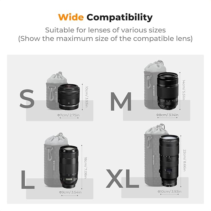 K&F CONCEPT 4 Pack Camera Lens Pouch Set, Drawstring Lens Protective Bag