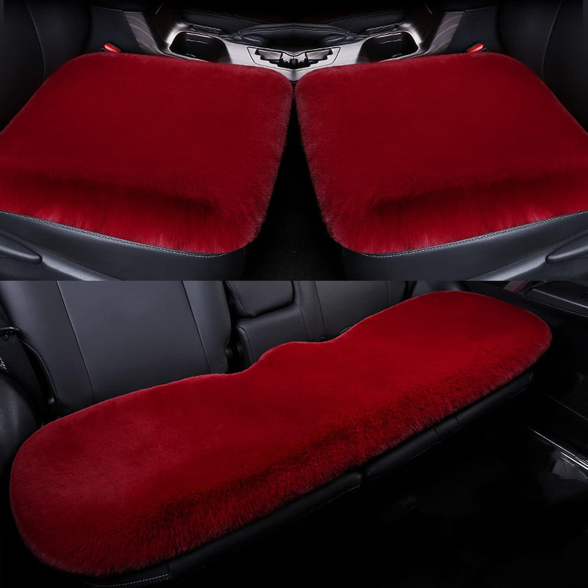 1 Set 3 pcs Soft Fluffy Auto Seat Cover Faux Wool Auto Front & Back Seat Pad Car Seat Cover Protector Cushion Soft Warm for Winter Mat Universal Fit (Pink)