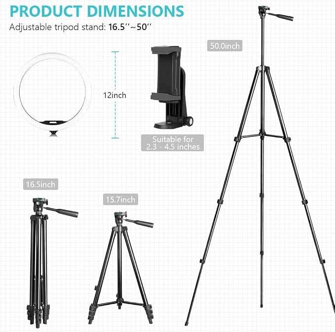 Sensyne 12'' Ring Light with 50'' Extendable Tripod Stand, LED Circle Lights