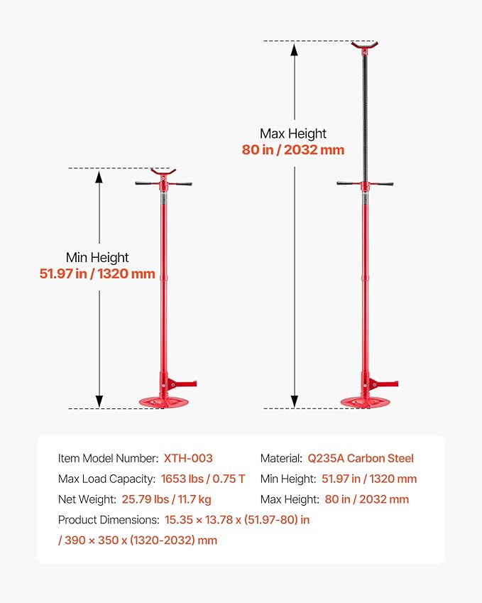 VEVOR Underhoist Support Stand, 3/4 Ton (1653 lbs) Capacity Under Hoist Jack Stand, Lifting from 51.97" to 80", Bearing Mounted Spin Handle, Foot Pedal, 12" Diameter Base, Support Vehicle Components