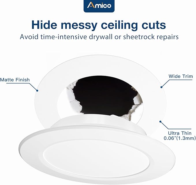 Amico 36 Pack Goof Rings for 6 Inch Recessed Lights, Can Light Trim Ring Cover