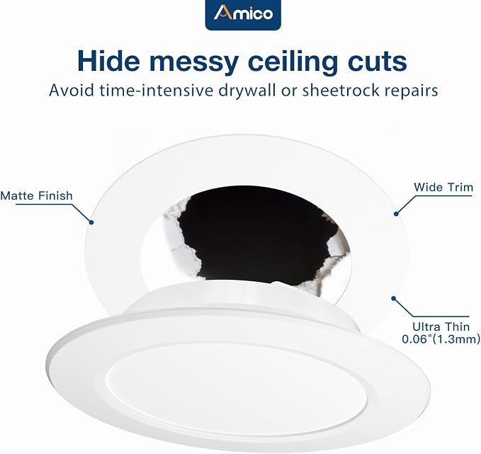 Amico 12 Pack Goof Rings for 6 Inch Recessed Lights, Can Light Trim Ring Cover