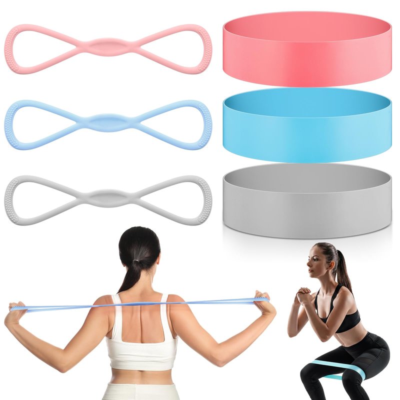 Sotiff Figure 6 Pcs Figure 8 Resistance Bands (15, 25, 40 Lbs) and Elastic Band Loop (15, 25, 35 Lbs) Set, Exercise Bands for Arms, Shoulders, Legs and Hips Stretch Equipment for Women Yoga