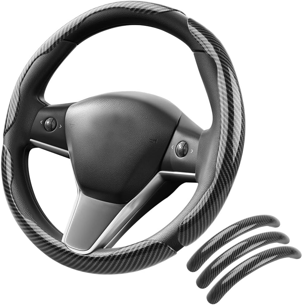 Carbon Fiber Steering Wheel Cover 3PCS Fit for 14–16 Inch Wheels