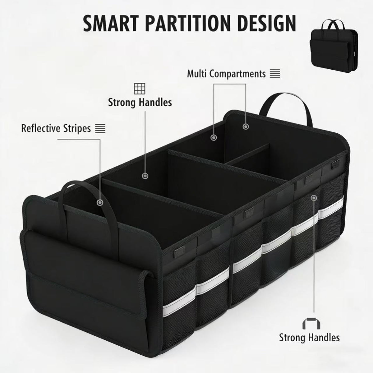 CloudDream Car Trunk Organizer and Storage, 35.4" Large Foldable Cargo Storage with 3 Compartments & 6 Pockets, Waterproof Collapsible Organizer for SUV, Truck, Minivan, Sedan, Auto Accessories