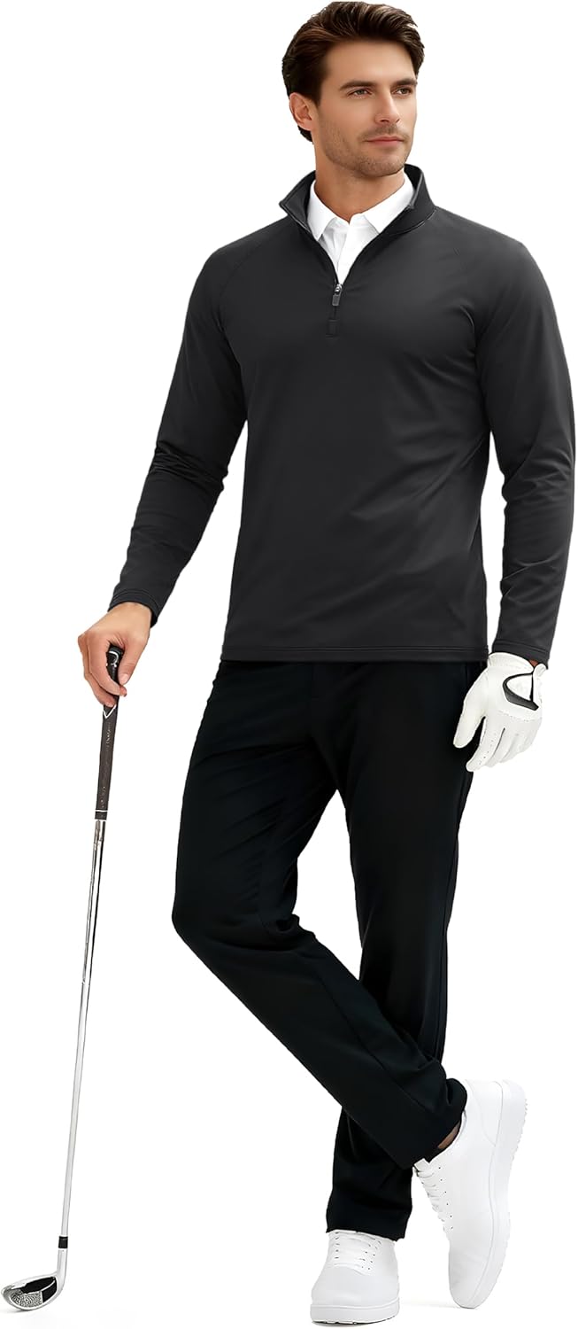 TACVASEN Men's Quarter Zip Pullover | Fleece-Lined Thermal Golf Shirt for Winter Warmth