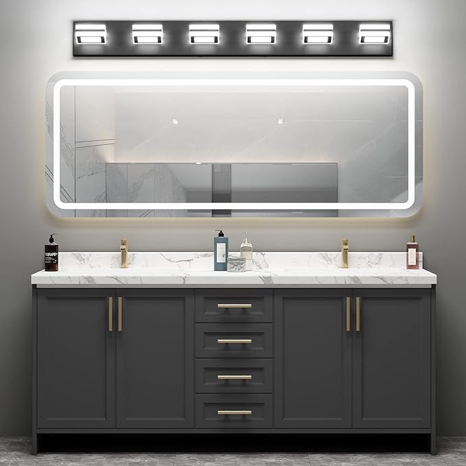 Ralbay Modern Black Bathroom Light Fixtures 6 Lights Up and Down Modern LED Bathroom Vanity Lights Over Mirror Acrylic Rotatable Matte Black Bath Wall Lighting