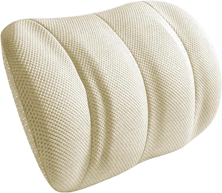 Car Lumbar Support Pillow, Memory Foam Vehicle Seat Lower Back Support Cushion with Adjustable Strap, Auto Seat Lumbar Pillow Accessories for Driving Pain Relief, Universal Fit (Beige)