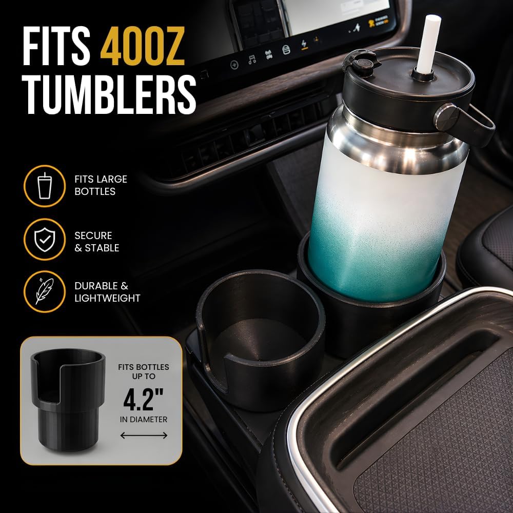 Large Cup Holder Adapter Compatible with Rivian R1S R1T – Expands to Fit 40oz Tumblers | Secure Friction Fit Insert for Oversized Bottles and Travel Mugs
