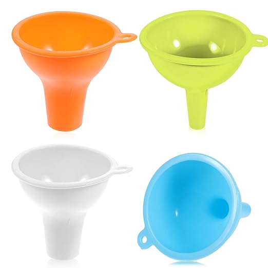 4 Pcs Silicone Funnel, 2 Size Wide Mouth Funnel 4 Colors Kitchen Funnels Set Small and Large for Home Restaurant Kitchen Bottles Jars Cans