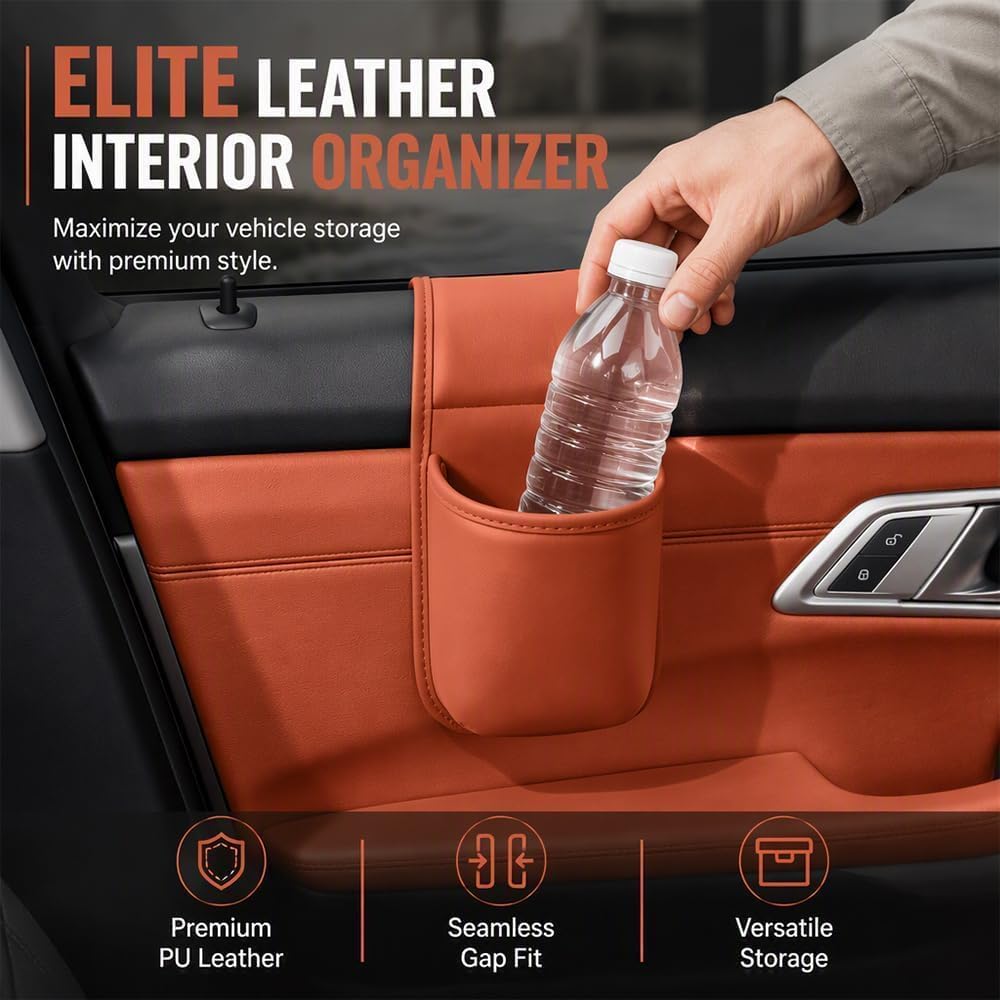 Leather Car Door Cup Holder, 2027 New Cup Holder for Car，Orange