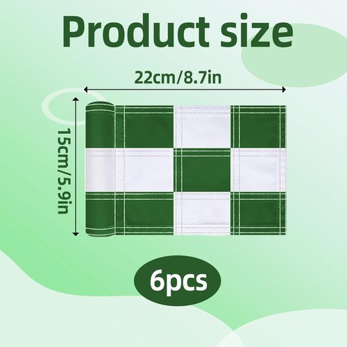 6 Pcs Checkered Golf Flags 8x6 Inch – 420D Nylon Portable Training Target Flag with Tube Inserted Mini Practice Putting Green for Garden Yard Indoor Outdoor（Green and White）