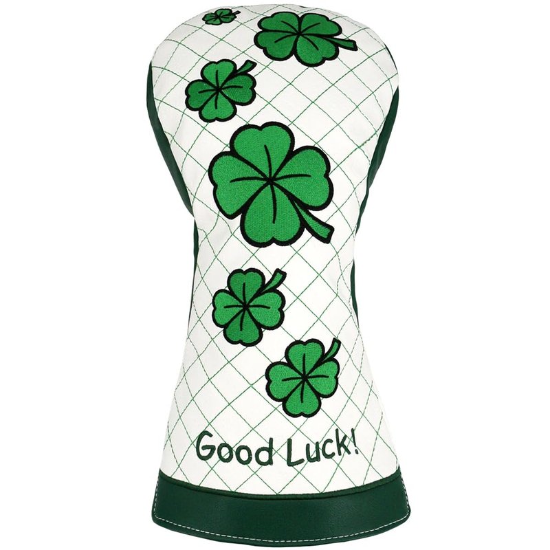 PINMEI Golf Club Head Covers for Driver Headcover Embroidered Four-Leaf Clover Design Synthetic Lether Fit Most Drivers Fit for Titleist Callaway Ping Taylormade Cobra (White Good Luck Driver)