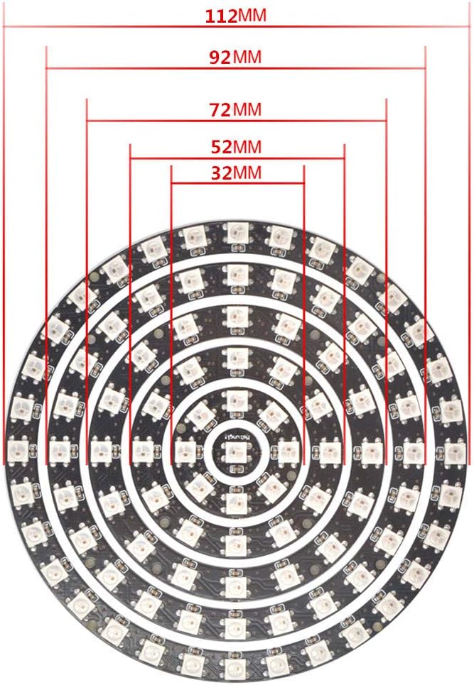 93 LEDs 6 Rings WS2812B 5050 RGB LED Ring Lamp Light Individually Addressable