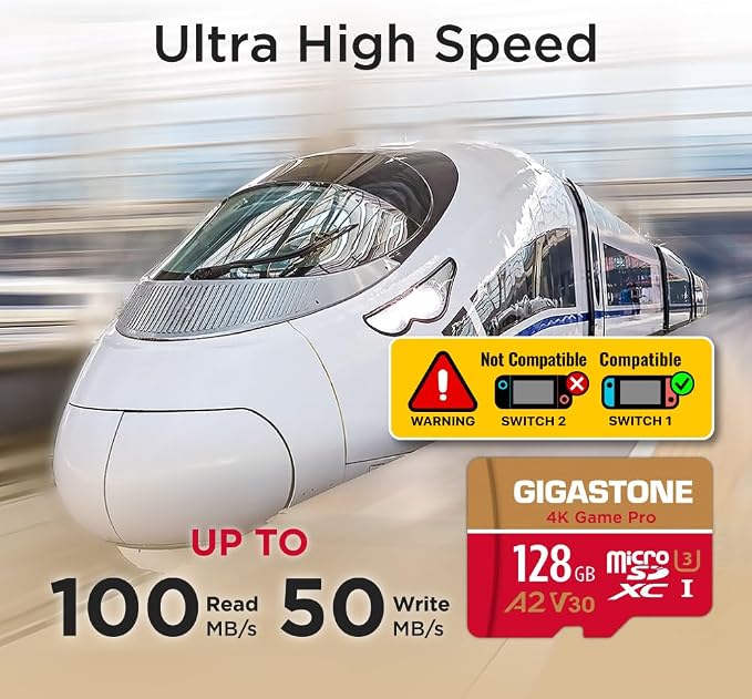 【For Switch 1 Only】GIGASTONE 128GB Micro SD Card, 4K Game Pro, MicroSDXC Memory