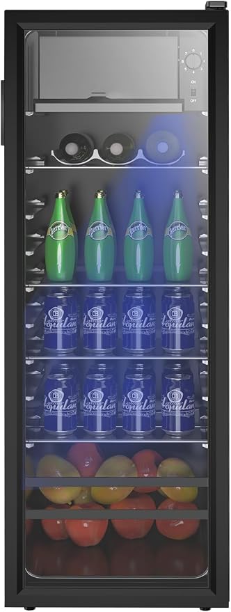 Beverage Refrigerator Cooler 180 Can Freestanding Beverage Cooler with Adjustable Shelving Glass Door for Beer Soda or Wine for Home Office or Bar