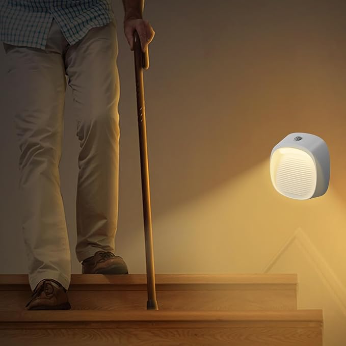 Motion Sensor Night Light Rechargeable - Wireless LED Safety Lights with 6-Month Battery Life, Link Mode Technology, 3000K Warm White for Stair, Hallway, Bedroom Safety (1 Pack)