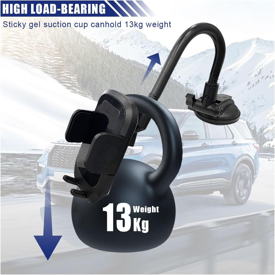 LAINLOY Car Phone Holder Mount, 12 Inch Gooseneck Long Arm Cell Phone Holder, Windshield Window, Dashboard Anti-Shake Handsfree Stand with Strong Suction Cup, Fit for Most iPhone (L005L)
